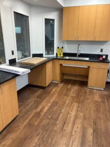 An empty room with cabinets and a sink.